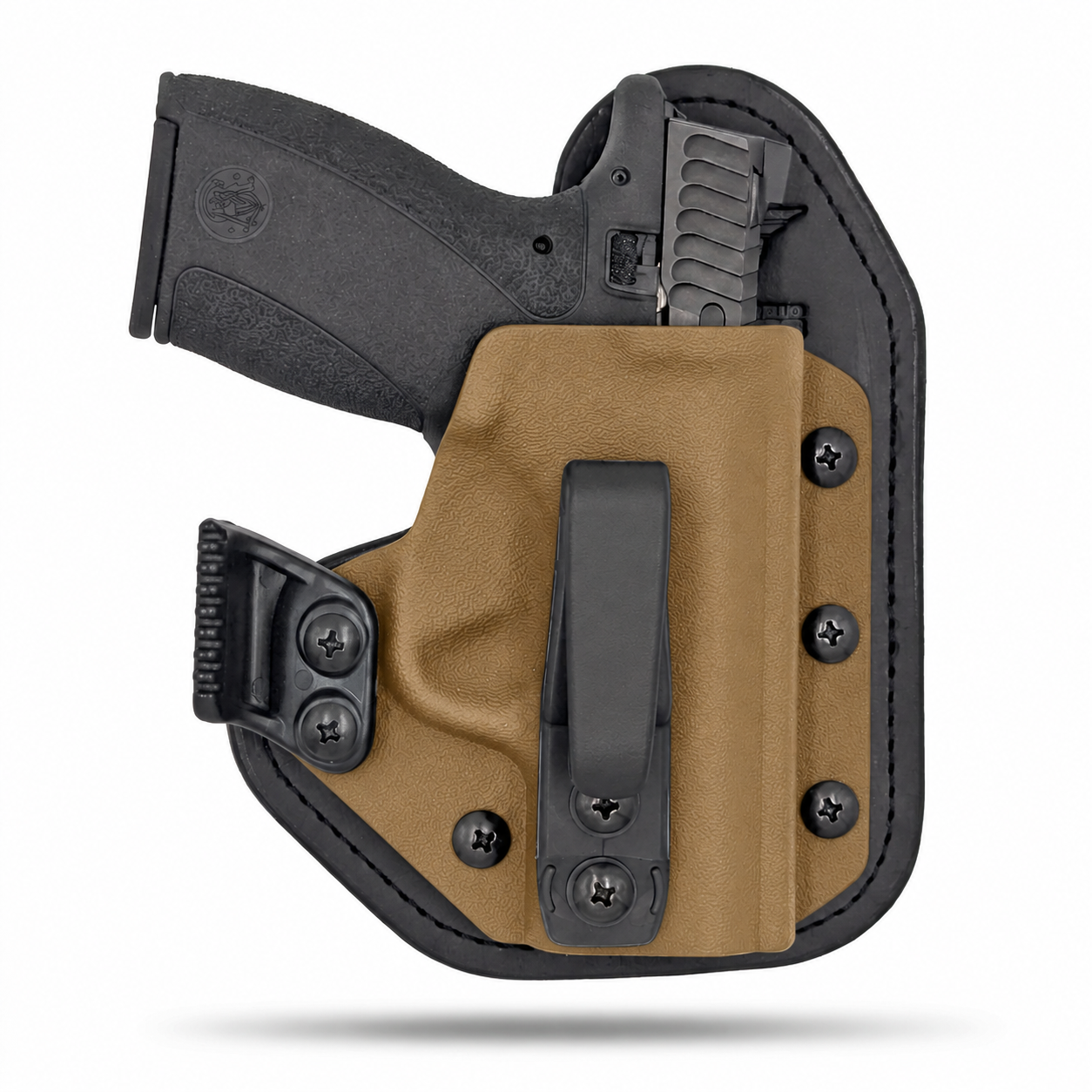 Coyote Tan Hidden Hybrid single-clip appendix holster for Smith & Wesson Bodyguard 2.0, right-hand, with claw.