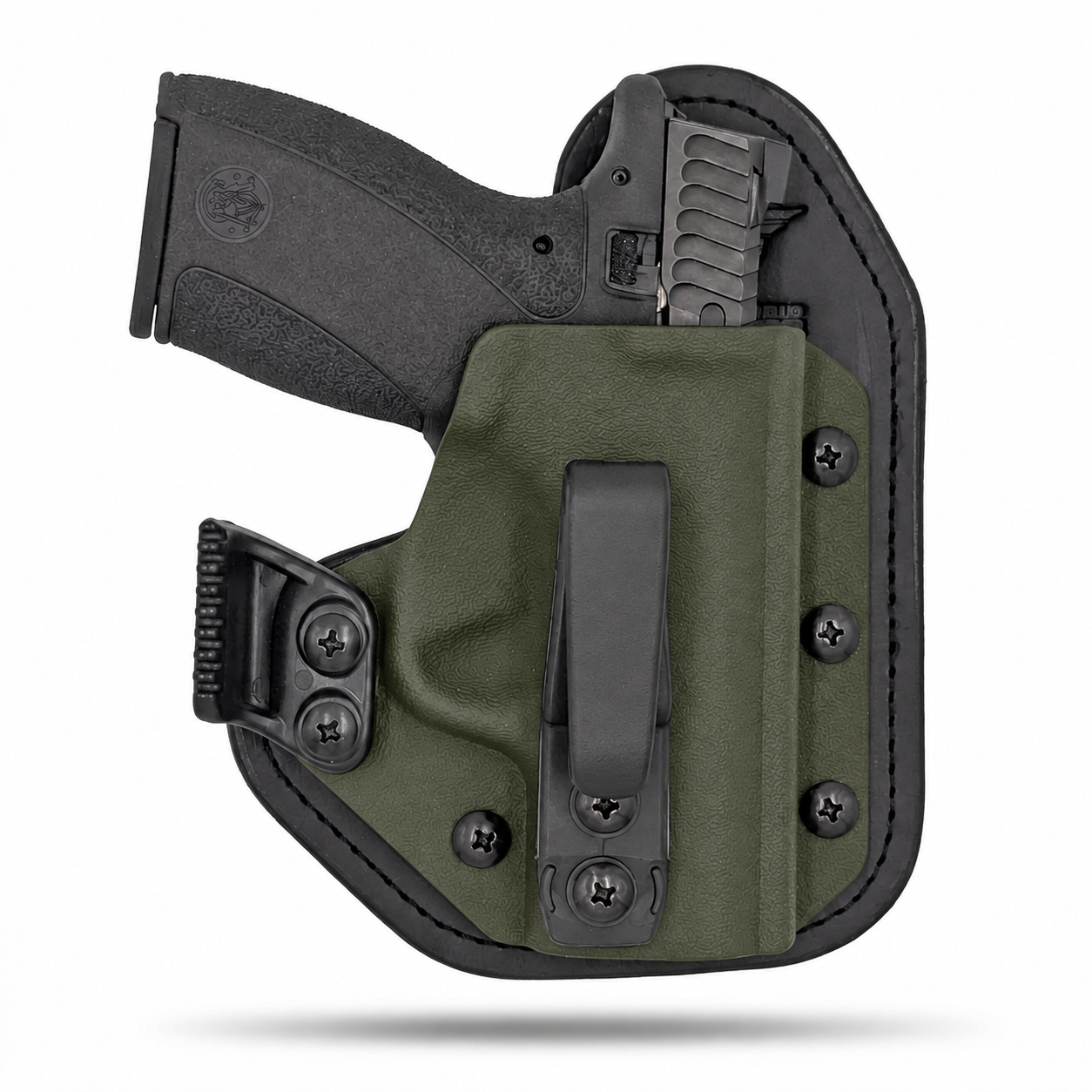 OD Green Hidden Hybrid single-clip appendix holster for Smith & Wesson Bodyguard 2.0, right-hand, with claw.