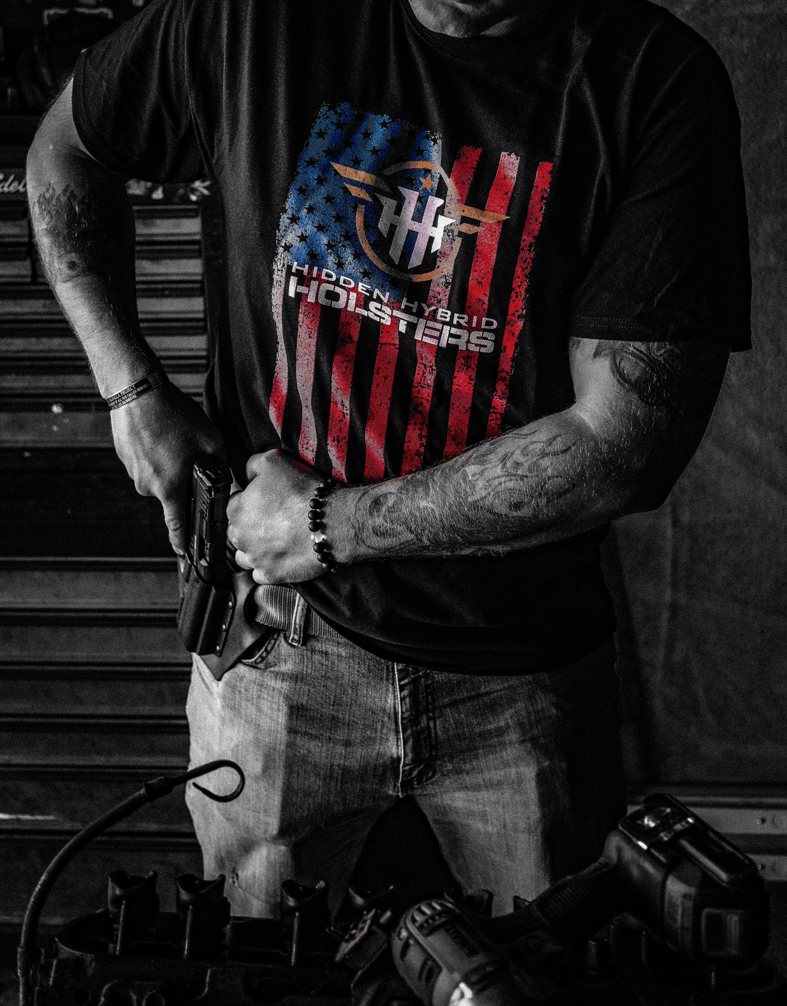 Hidden Hybrid Holsters flag T-Shirt BLACK