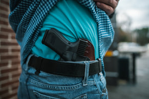 Hidden Hybrid Holsters Inside the Waist Double clip holster inside the pants on man in jeans