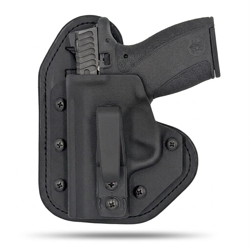 Black Hidden Hybrid single-clip appendix holster for Smith & Wesson Bodyguard 2.0, left-hand, no claw.