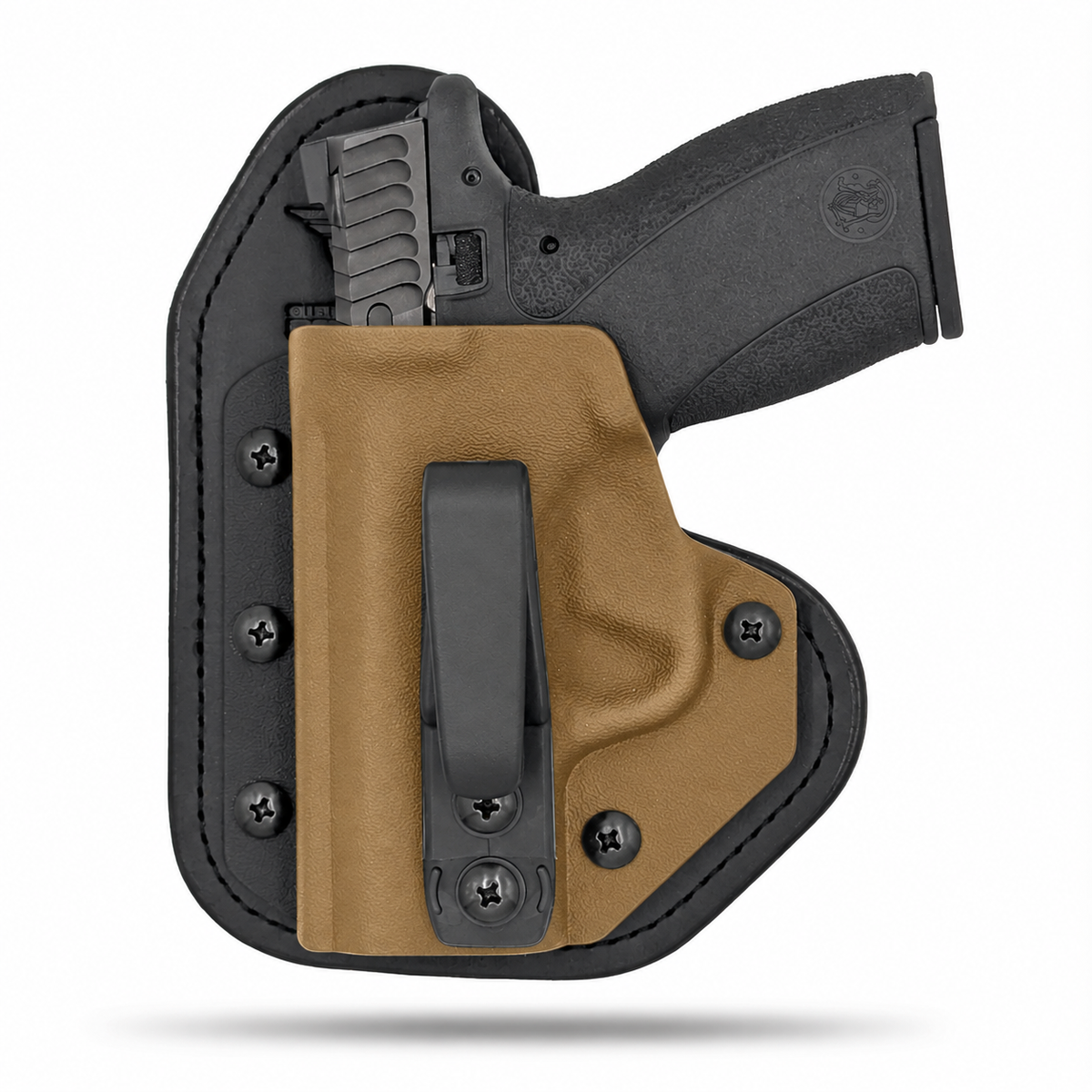 Coyote Tan Hidden Hybrid single-clip appendix holster for Smith & Wesson Bodyguard 2.0, left-hand, no claw.