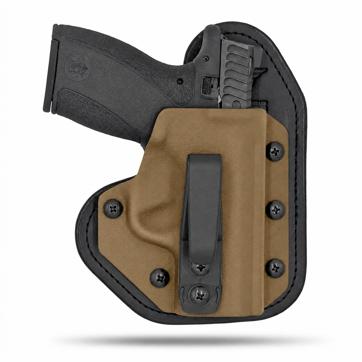 Coyote Tan Hidden Hybrid single-clip appendix holster for Smith & Wesson Bodyguard 2.0, right-hand, no claw.