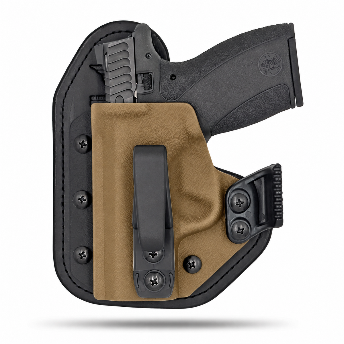 Coyote Tan Hidden Hybrid single-clip appendix holster for Smith & Wesson Bodyguard 2.0, left-hand, with claw.