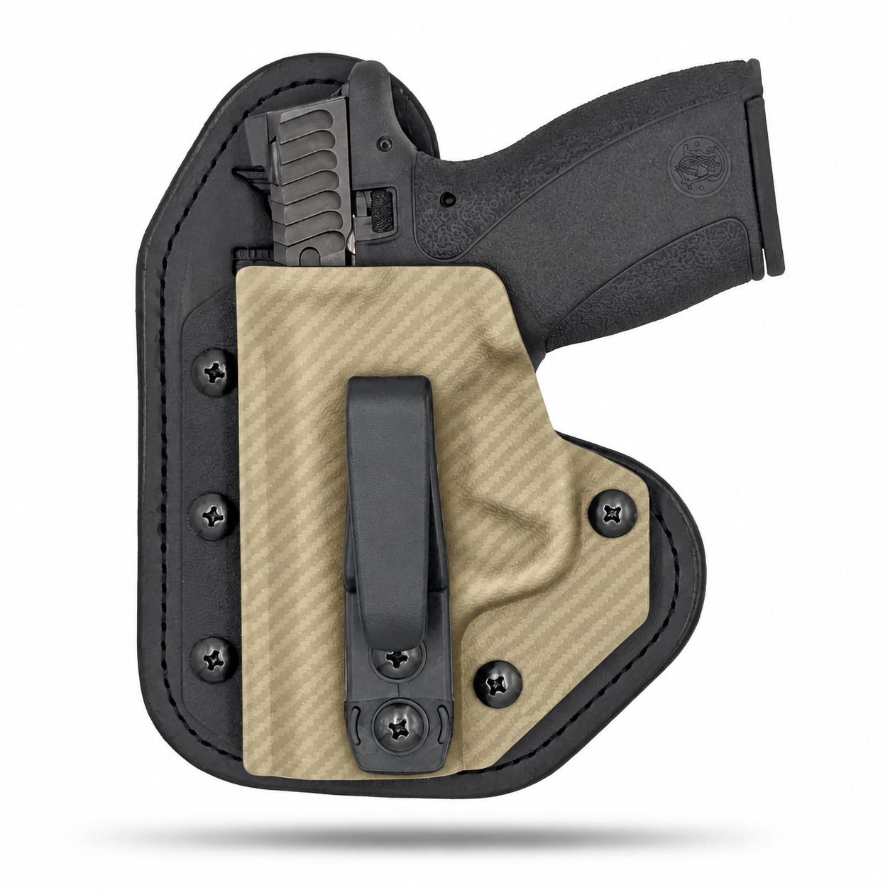 Flat Dark Earth Carbon Fiber Hidden Hybrid single-clip appendix holster for Smith & Wesson Bodyguard 2.0, left-hand, no claw.