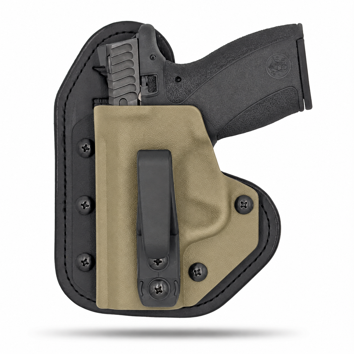 Flat Dark Earth Hidden Hybrid single-clip appendix holster for Smith & Wesson Bodyguard 2.0, left-hand, no claw.