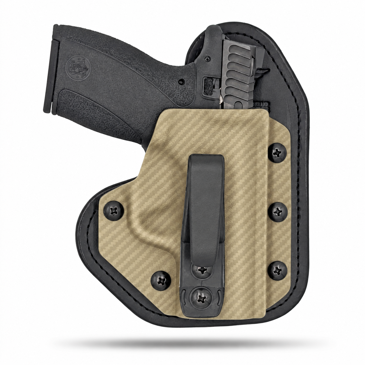 Flat Dark Earth Carbon Fiber Hidden Hybrid single-clip appendix holster for Smith & Wesson Bodyguard 2.0, right-hand, no claw.
