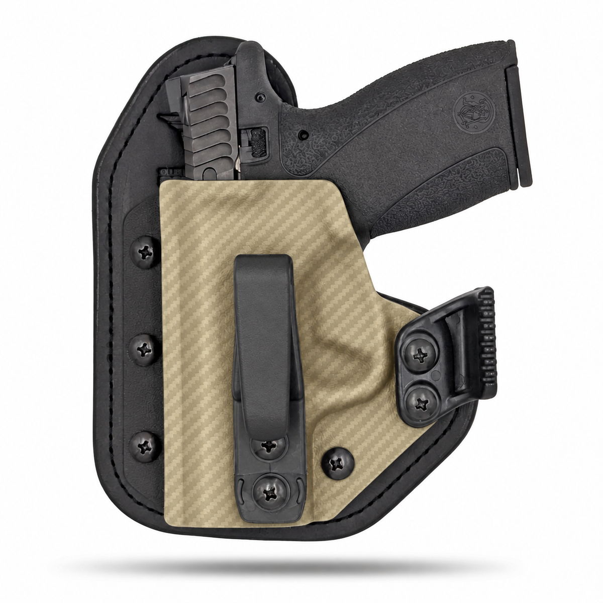 Flat Dark Earth Carbon Fiber Hidden Hybrid single-clip appendix holster for Smith & Wesson Bodyguard 2.0, left-hand, with claw.