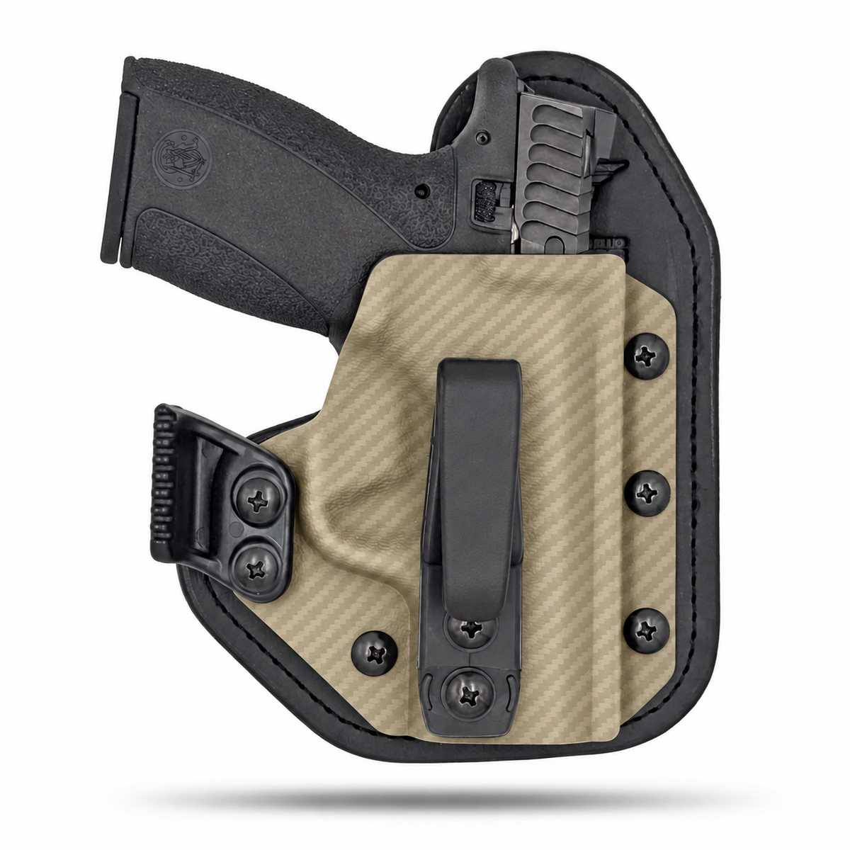 Flat Dark Earth Carbon Fiber Hidden Hybrid single-clip appendix holster for Smith & Wesson Bodyguard 2.0, right-hand, with claw.
