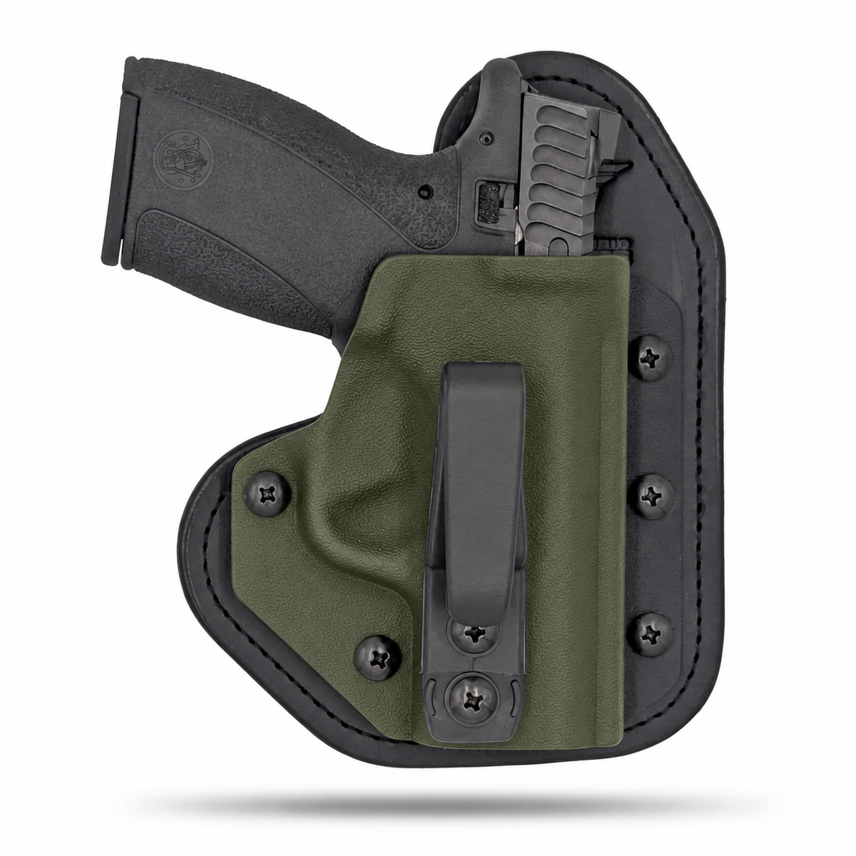 OD Green Hidden Hybrid single-clip appendix holster for Smith & Wesson Bodyguard 2.0, right-hand, no claw.