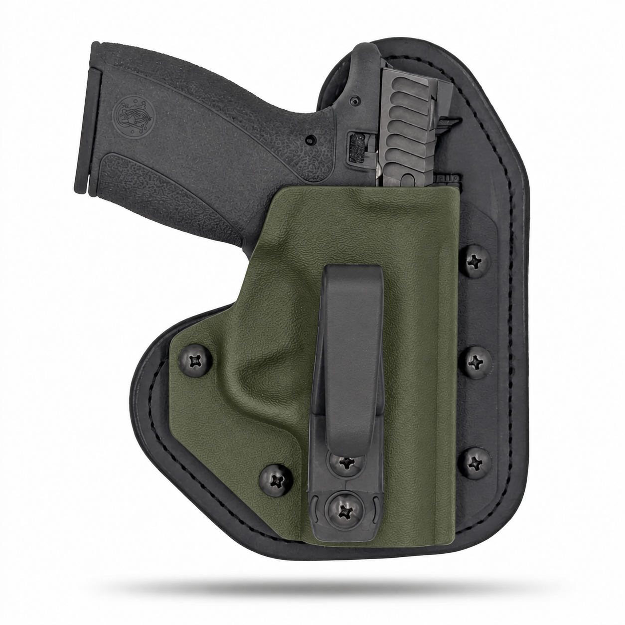 OD Green Hidden Hybrid single-clip appendix holster for Smith & Wesson Bodyguard 2.0, right-hand, no claw.