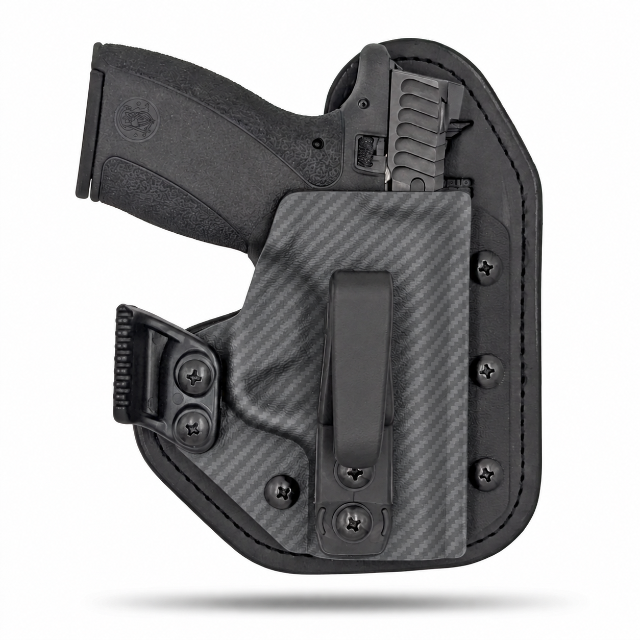 Storm Grey Carbon Fiber Hidden Hybrid single-clip appendix holster for Smith & Wesson Bodyguard 2.0, right-hand, with claw.