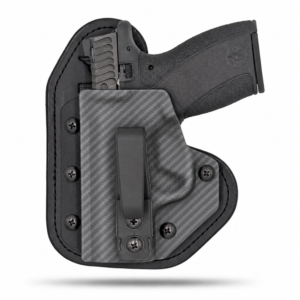 Storm Grey Carbon Fiber Hidden Hybrid single-clip appendix holster for Smith & Wesson Bodyguard 2.0, left-hand, no claw.