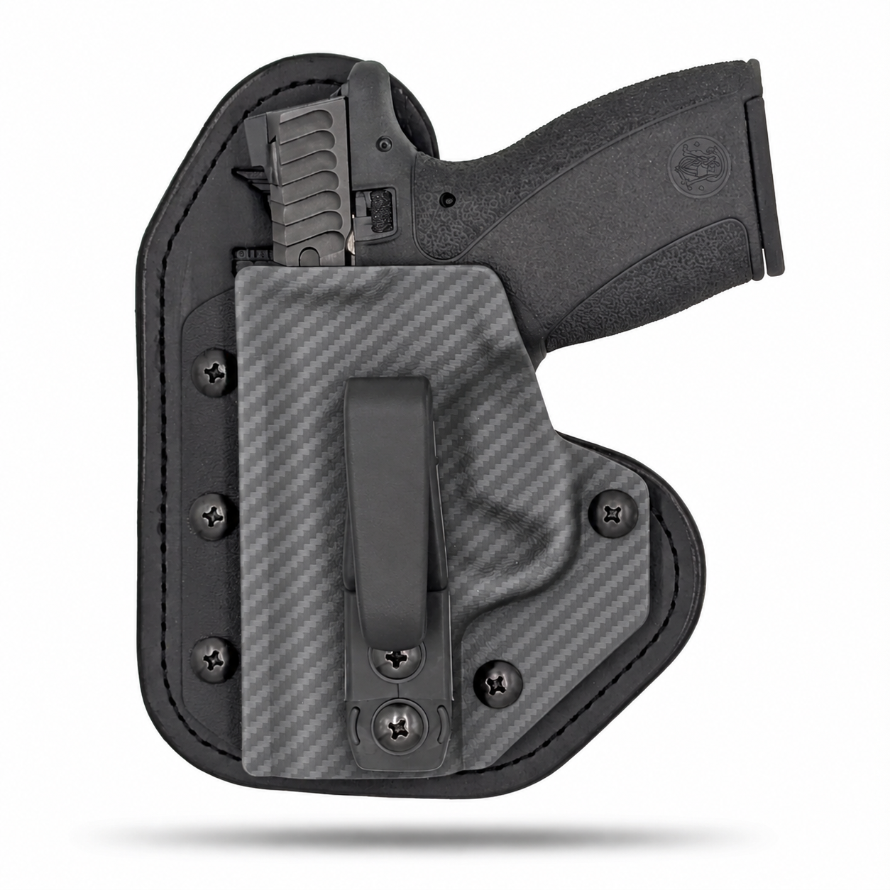 Storm Grey Carbon Fiber Hidden Hybrid single-clip appendix holster for Smith & Wesson Bodyguard 2.0, left-hand, no claw.