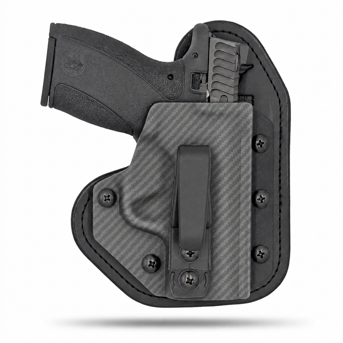 Storm Grey Carbon Fiber Hidden Hybrid single-clip appendix holster for Smith & Wesson Bodyguard 2.0, right-hand, no claw.