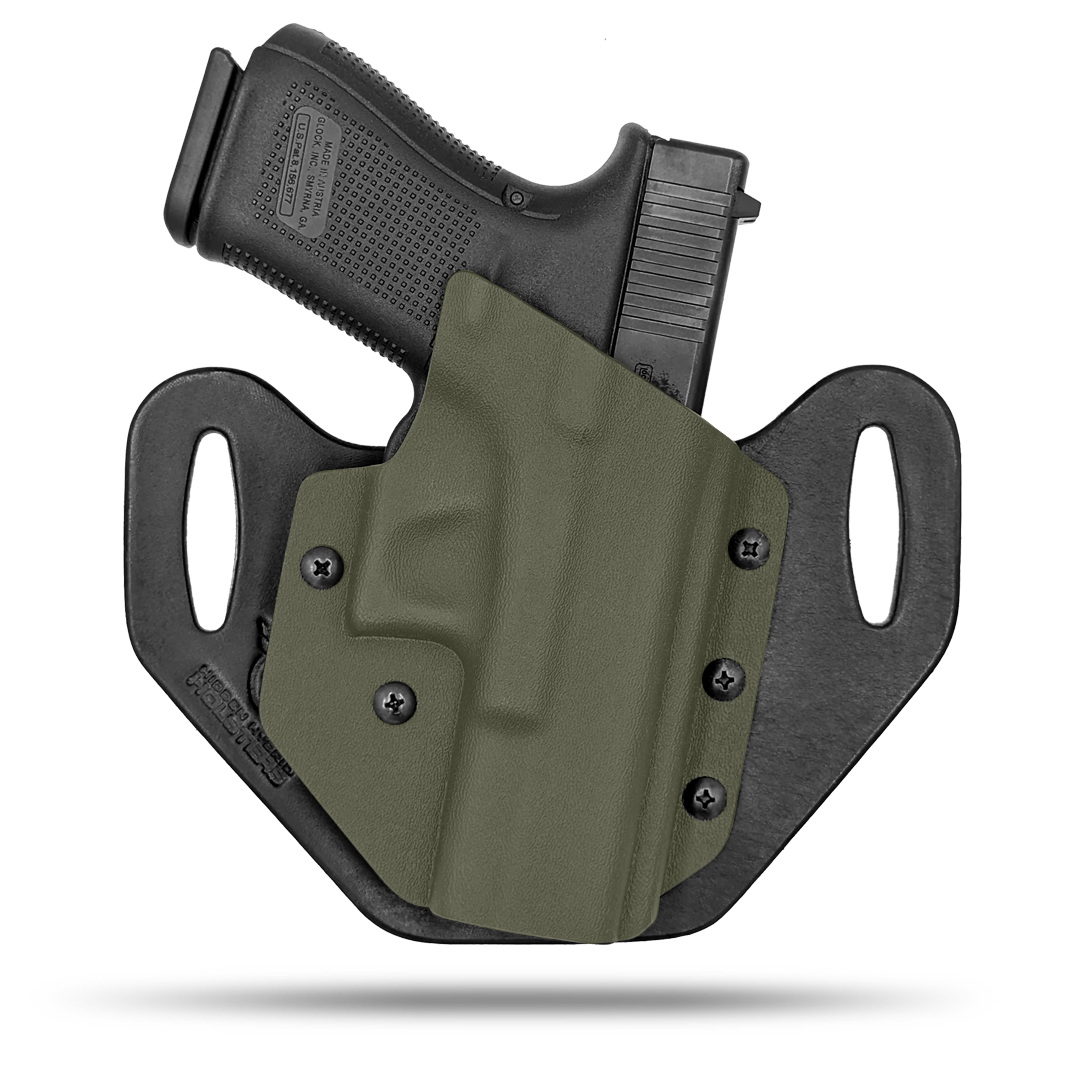 HIdden Hybrid Holsters, OWB, Outside the Waistband Holster made from quality leather and Kydex to provide comfort and retention