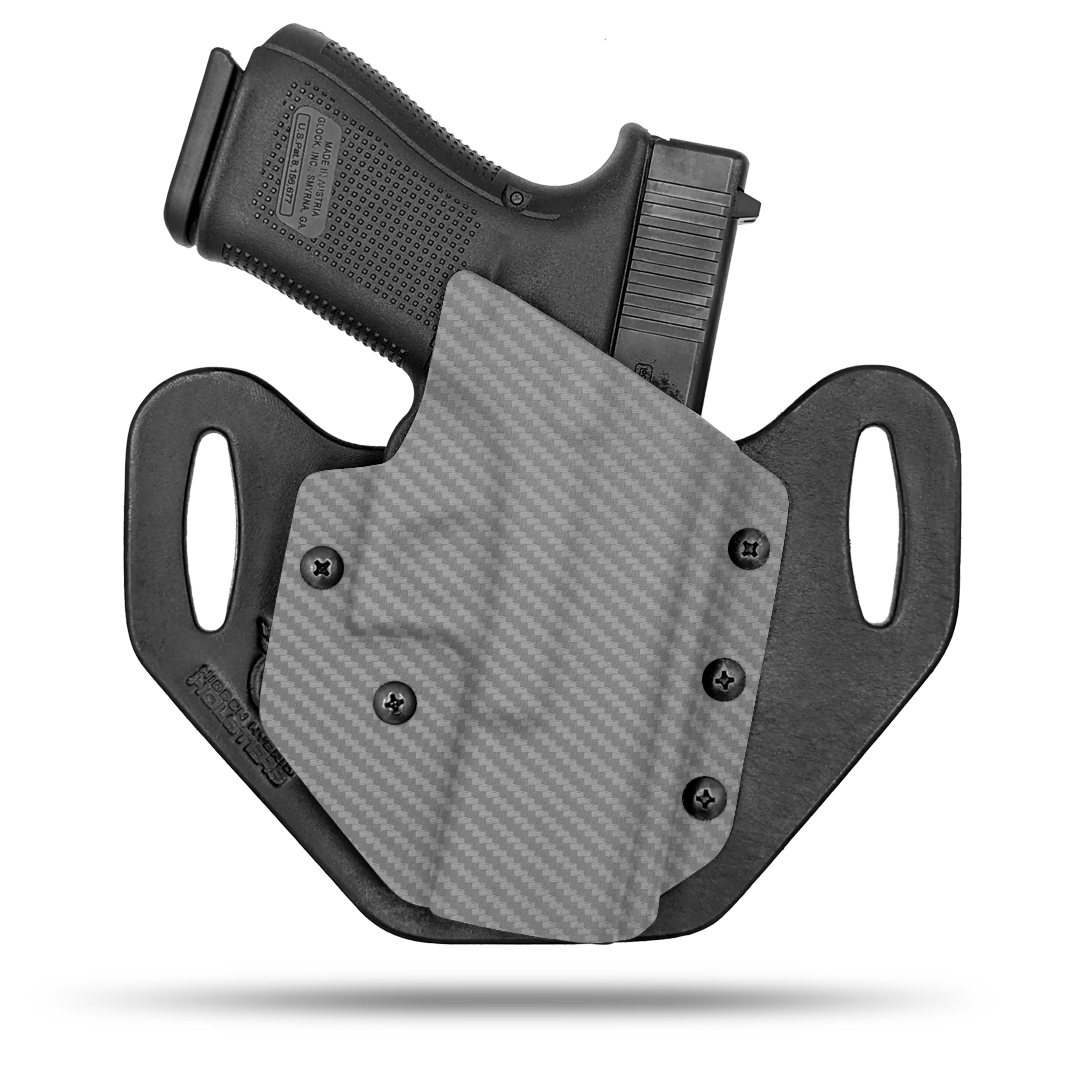 HIdden Hybrid Holsters, OWB, Outside the Waistband Holster made from quality leather and Kydex to provide comfort and retention