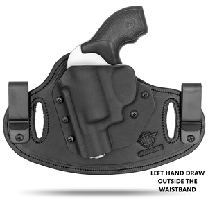 Hidden Hybrid Holsters Double Clip Revolver Holster that can be worn Inside the waistband or Outside the waistband Left hand draw