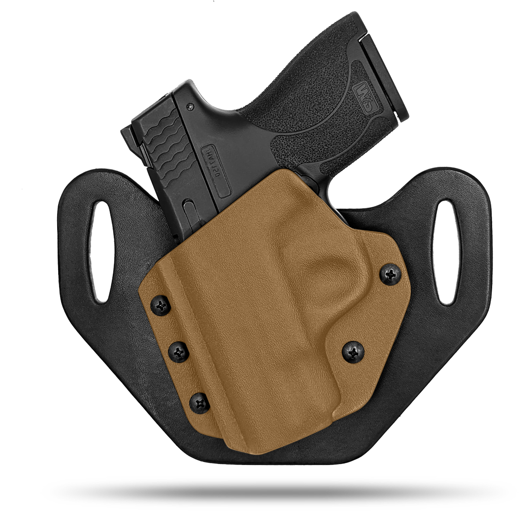 HIdden Hybrid Holsters, OWB, Outside the Waistband Holster made from quality leather and Kydex to provide comfort and retention. Left Hand Draw