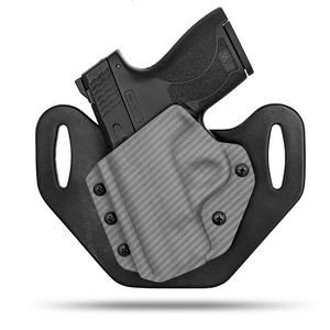 HIdden Hybrid Holsters, OWB, Outside the Waistband Holster made from quality leather and Kydex to provide comfort and retention. Left Hand Draw