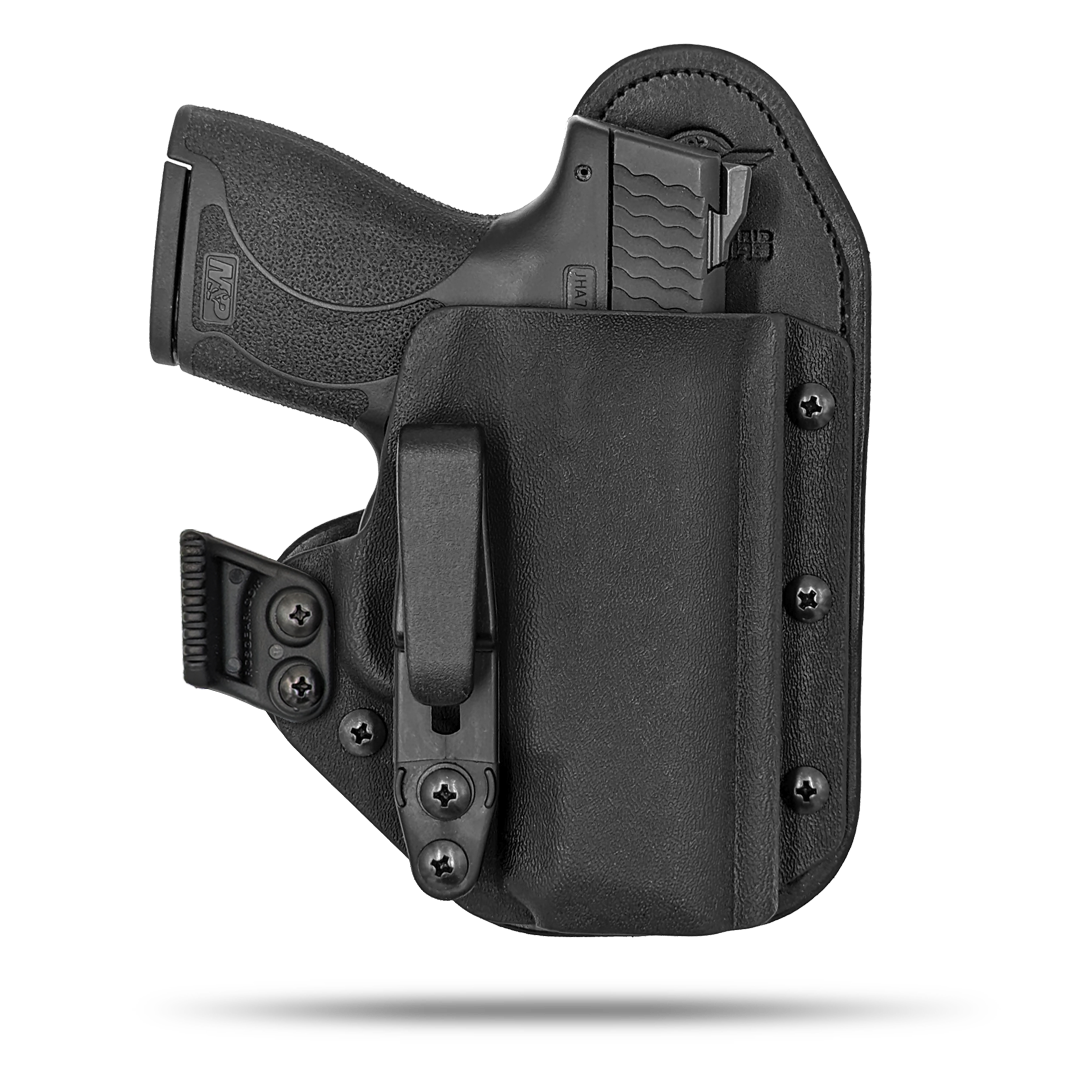 Ultra Comfortable Hidden Hybrid Holsters IWB, Conceled Carry Holster with Claw Concealment Option. The Claw puts pressure on the back of your belt t turn the grip closer to your body for less printing.