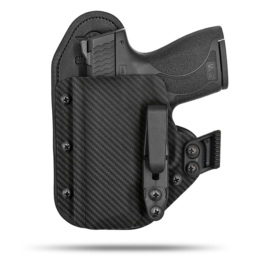 Ultra Comfortable Hidden Hybrid Holsters IWB, Conceled Carry Holster with Claw Concealment Option. The Claw puts pressure on the back of your belt t turn the grip closer to your body for less printing.