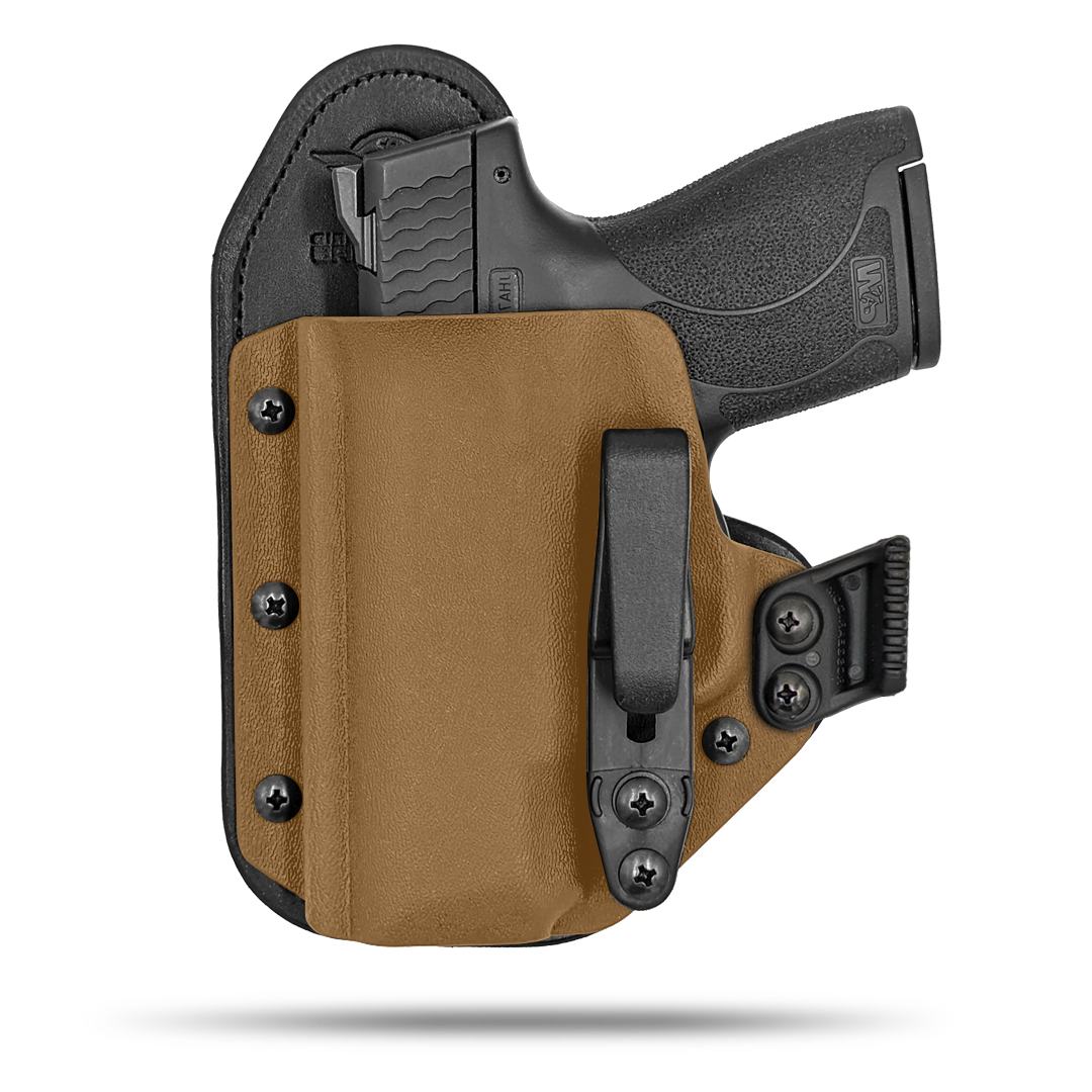 Ultra Comfortable Hidden Hybrid Holsters IWB, Conceled Carry Holster with Claw Concealment Option. The Claw puts pressure on the back of your belt t turn the grip closer to your body for less printing.