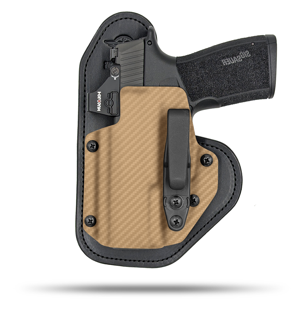 Ultra Comfortable, Optic Ready, Appendix and Strong Side Leather and Kydex Holster by Hidden Hybrid Holsters for Sig Sauer P365 xMacro