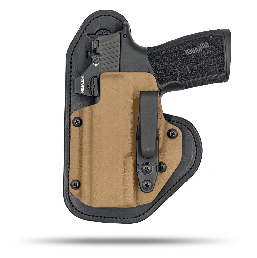 Ultra Comfortable, Optic Ready, Appendix and Strong Side or Small of the back, Leather and Kydex Holster by Hidden Hybrid Holsters for Sig Sauer P365 xMacro