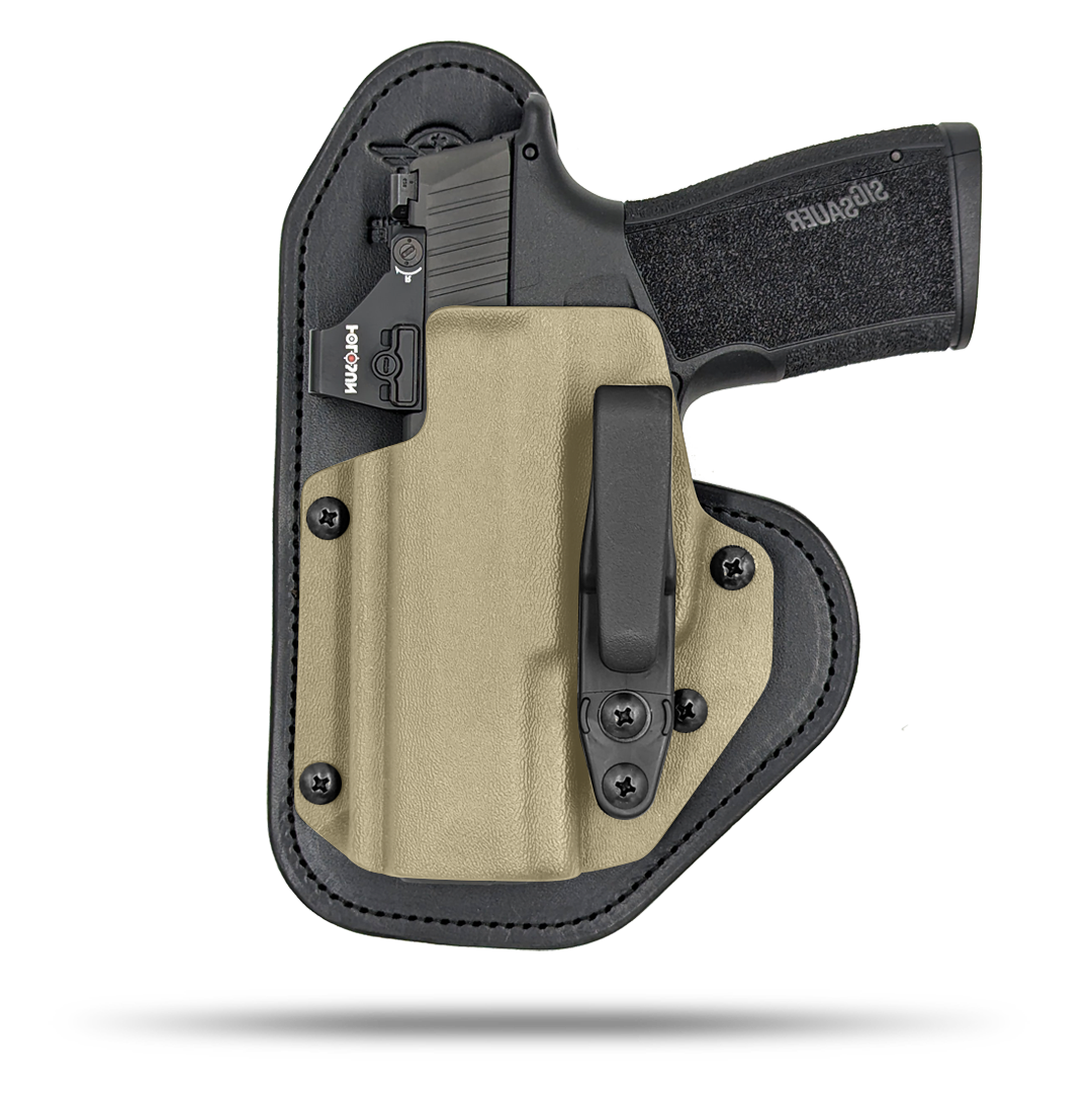 Ultra Comfortable, Optic Ready, Appendix and Strong Side Leather and Kydex Holster by Hidden Hybrid Holsters for Sig Sauer P365 xMacro