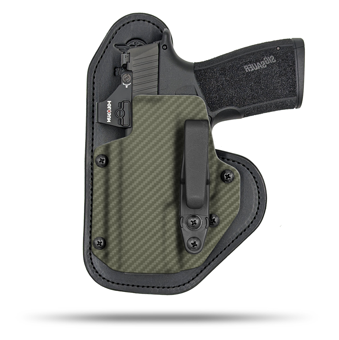 Ultra Comfortable, Optic Ready, Appendix and Strong Side Leather and Kydex Holster by Hidden Hybrid Holsters for Sig Sauer P365 xMacro