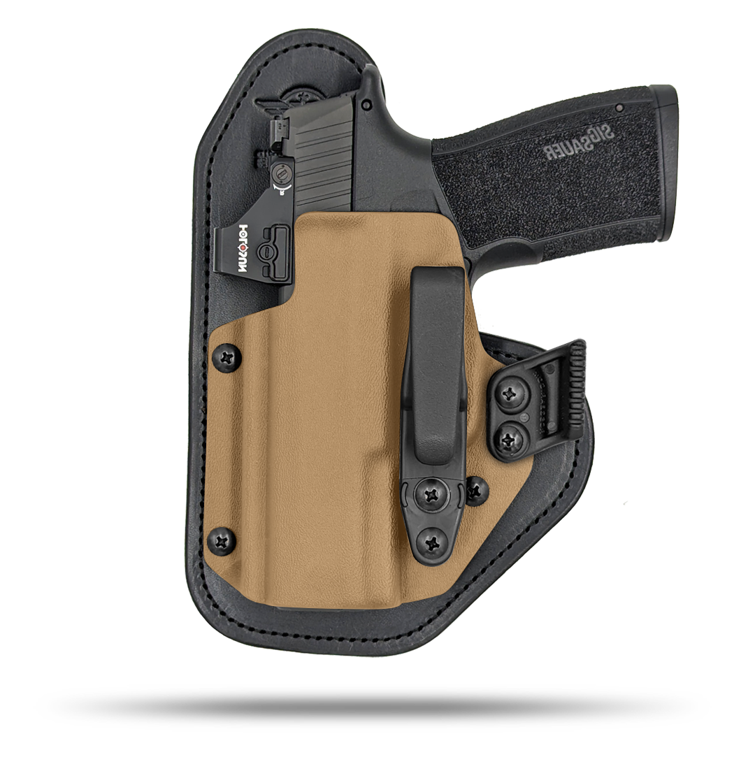 Ultra Comfortable, Optic Ready, Appendix and Strong Side Leather and Kydex Holster by Hidden Hybrid Holsters for Sig Sauer P365 xMacro