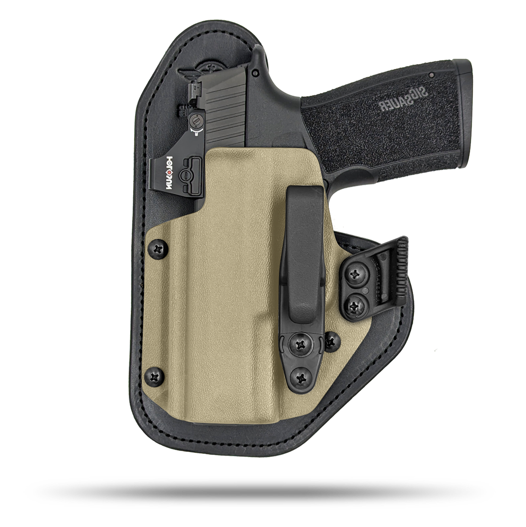 Ultra Comfortable, Optic Ready, Appendix and Strong Side Leather and Kydex Holster by Hidden Hybrid Holsters for Sig Sauer P365 xMacro