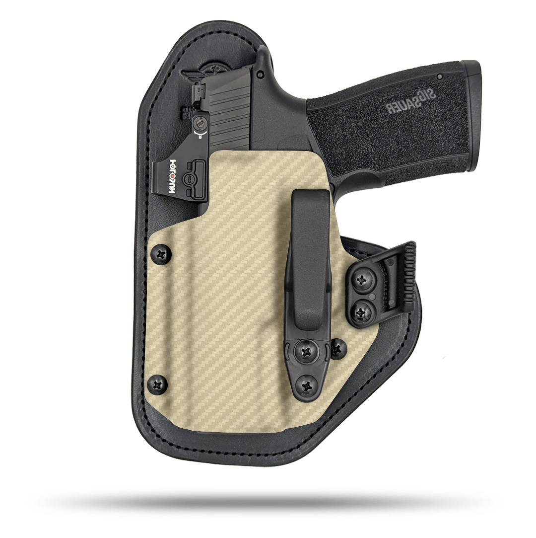 Ultra Comfortable, Optic Ready, Appendix and Strong Side Leather and Kydex Holster by Hidden Hybrid Holsters for Sig Sauer P365 xMacro